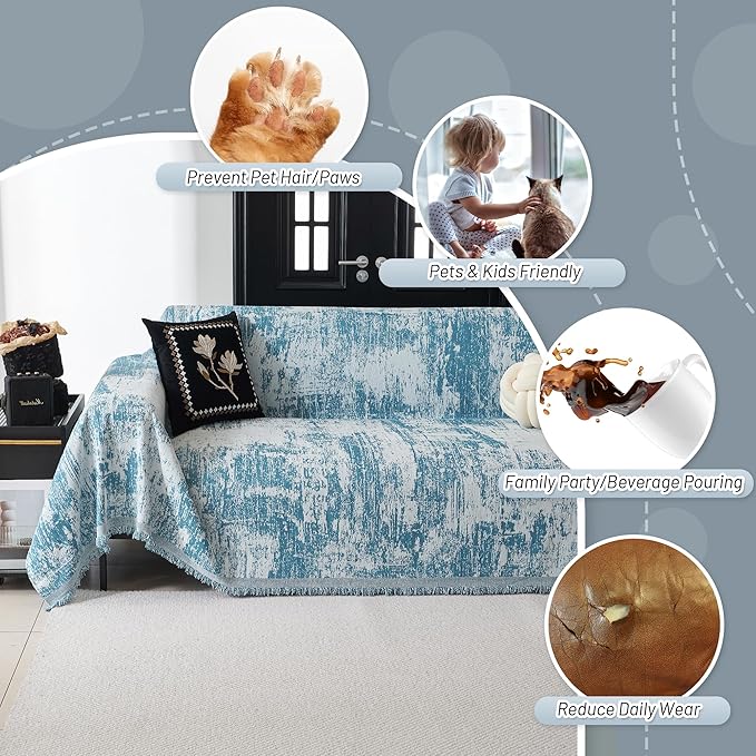 MYSKY HOME Couch Cover for Sectional Sofa Set Sage Geometric Furniture Sofa Cover Washable for Dog Cat Pets Couch Cover 3 Seat Sofa Chenille Couch Protector Multi-Use Couch Covers Blanket,91" X150"
