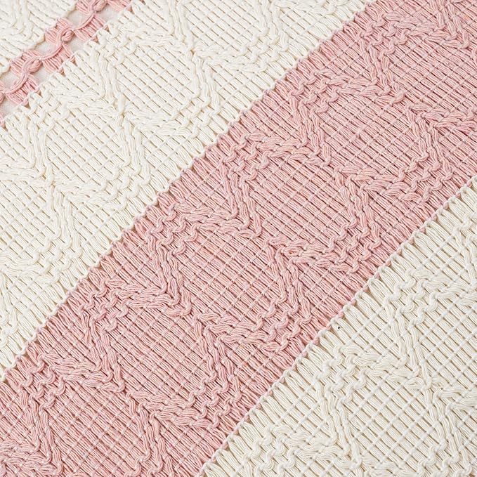 Fancy Homi Set of 1 Boho Pink Decorative Throw Pillow Cover 16x16 Inch for Couch Bed Sofa, Aesthetic Modern Organic Farmhouse Home Decor, Soft Cotton Cute Accent Macrame Woven Cushion Case