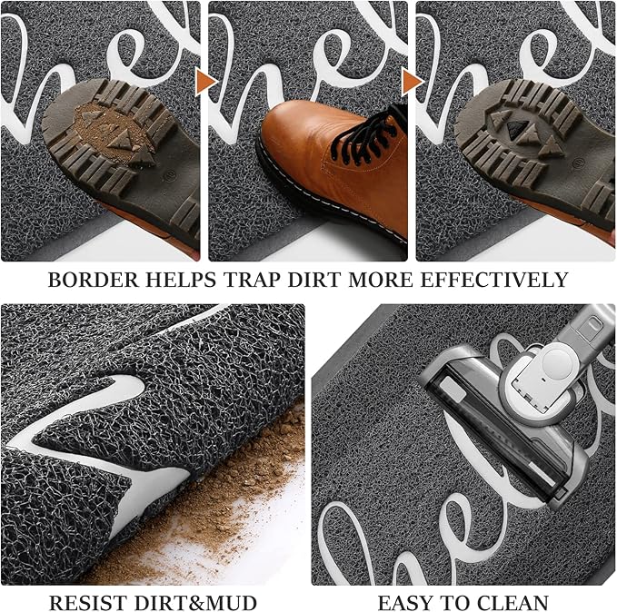 BeneathYourFeet Door Mat (36"x24",Dark Grey), Welcome Mat Low Profile Front Doormat Non Slip Mats for Entryway, Patio, High Traffic Areas