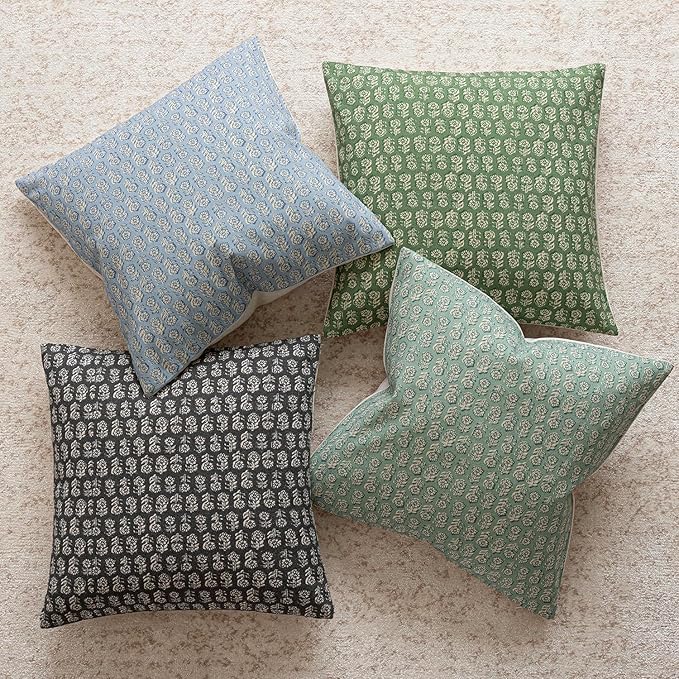 Foindtower Set of 2 Decorative Neutral Floral Print Throw Pillow Covers Vintage Accent Farmhouse Cushion Covers Boho Home Decor For Sofa Couch Chair Bedroom Living Room Outdoor,22×22 Inch,Forest Green