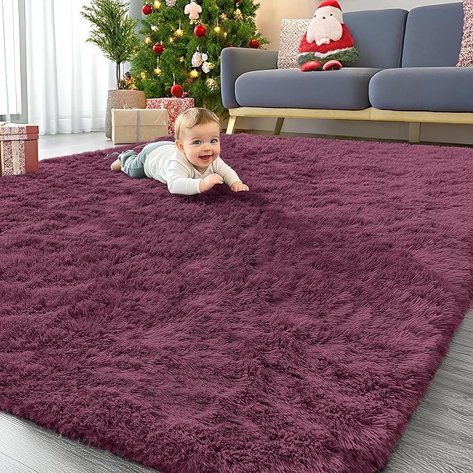 OLANLY 6x9 Machine Washable Large Area Rugs for Living Room, Bedroom, Soft Fluffy Shaggy Bedside Rug, Indoor Floor Carpet for Kids Girls and Boys, Dorms, Nursery, Home Decor Aesthetic, Burgundy