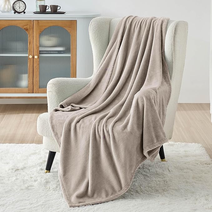 Bedsure GentleSoft Fleece Throw Blanket for Couch Oxford Tan - Lightweight Plush Fuzzy Cozy Soft Blankets and Throws for Sofa, 50x60 inches