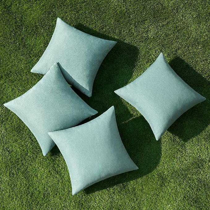 MIULEE Pack of 4 Decorative Outdoor Throw Pillow Covers Linen Waterproof Pillow Covers Spring Farmhouse Cushion Cases for Patio Garden Tent Balcony Couch Sofa 18x18 inch Teal