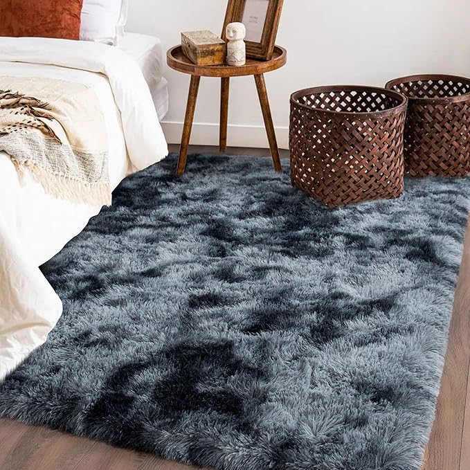 Rugs for Bedroom 4x6, Soft Shaggy Modern Shag Area Rug for Living Room, Upgrade Non-Slip Plush Fluffy Carpet for Kids Boys Girls Room Home Decor Aesthetic, Blue Grey