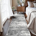 2x8 Washable Hallway Runner Rug: Abstract Stain Resistant Kitchen Rugs Farmhouse Ultra Soft Bathroom Bedroom Entryway Print Floor Mat Thin Non-Slip Indoor Carpet for Living Room Laudry(2x8,Black/Grey)