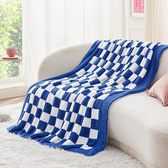 Bedsure GentleSoft Checkered Throw Blanket for Couch - Super Soft Cozy & Warm Knit Navy Blue Blankets, Breathable, Lightweight & Fluffy Plaid Blanket for Bed, Sofa, Gifts for Women Men, 50x60 Inches
