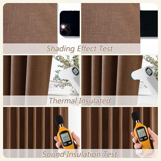Guken Caramel Brown 100% Blackout Linen Curtains 102 Inch Length 2 Panels Set for Living Room Bedroom Back Tab/Rod Pocket Thermal Insulated Black Out Drapes Farmhouse Room Darkening Window Curtains