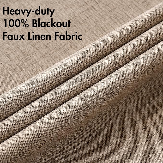 MIULEE 100% Blackout Linen Textured Curtains for Bedroom Solid Thermal Insulated Copper Brown Grommet Room Darkening Curtains & Drapes Luxury Decor for Living Room Nursery 52 x 63 Inch (2 Panels)