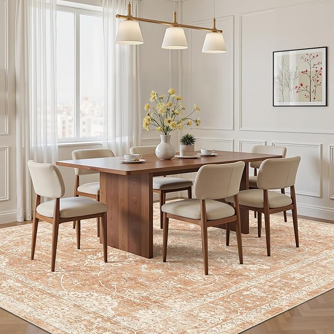 Madane 5x7 Area Rugs for Living Room, Washable Vintage Rug with Non-Slip Backing, Soft Floral Print Throw Rugs Floor Low Pile Carpet for Bedroom Dining Room Farmhouse (5 x 7, Jasper Orange)