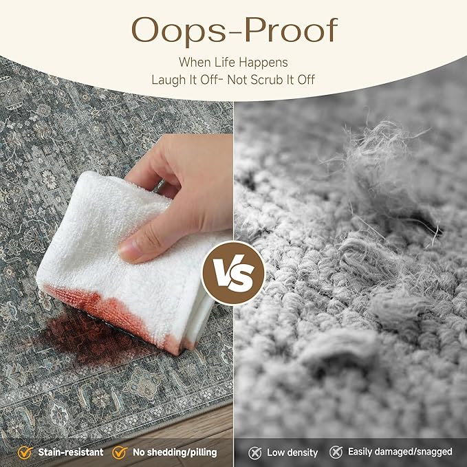 9x12 Washable Area Rug for Living Room Bedroom Vintage Black Grey Non Slip Carpet Traditional Retro Soft Low Pile Large Throw Rug for Dining Room Kitchen Office Indoor