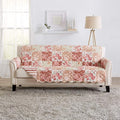 Great Bay Home Reversible Floral Patchwork Sofa Furniture Protector - Machine Washable, Scalloped Edge, Stain Resistant, Printed Furniture Cover for Dogs, Kids, and Pets (Burgundy/Taupe)