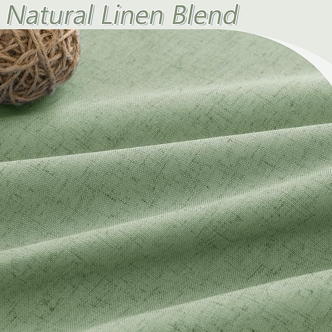 Guken Light Sage 100% Blackout Linen Curtains 90 Inch Length 2 Panels Set for Living Room Bedroom Back Tab/Rod Pocket Thermal Insulated Black Out Drapes Room Darkening Window Curtains,52x90