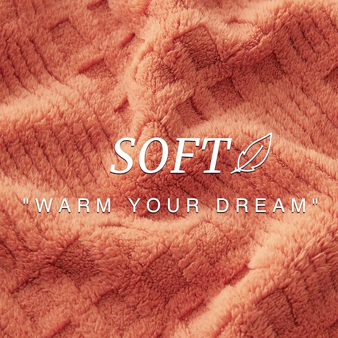 EXQ Home Fleece Throw Blanket for Couch or Bed - 3D Waffle Patchwork Pattern Jacquard Decorative Blankets - Cozy Soft Fuzzy Flannel Blanket Suitable for All Seasons(50"×60",Terracotta)