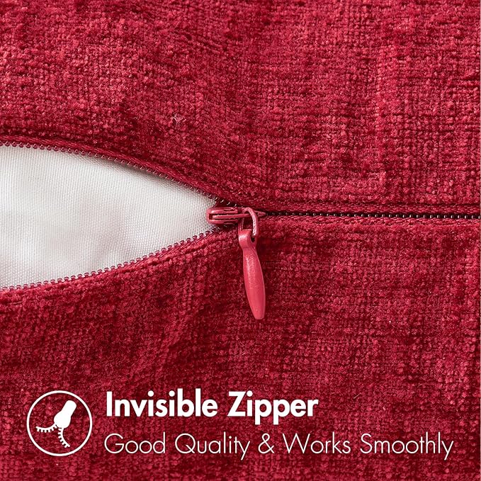 MIULEE Pack of 2 Red Couch Throw Pillow Covers 20x20 Inch Soft Polyester Chenille Pillow Covers for Sofa Living Room Solid Dyed Pillow