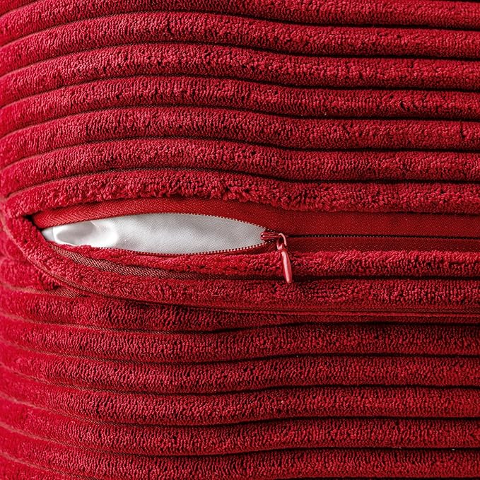 MIULEE Decorative Throw Pillow Covers for Couch Bed Livingroom 16x16 Inch Set of 2 Red Boho Accent Throw Pllows Broadside Striped Patchwork Soft Corduroy Pillowcases