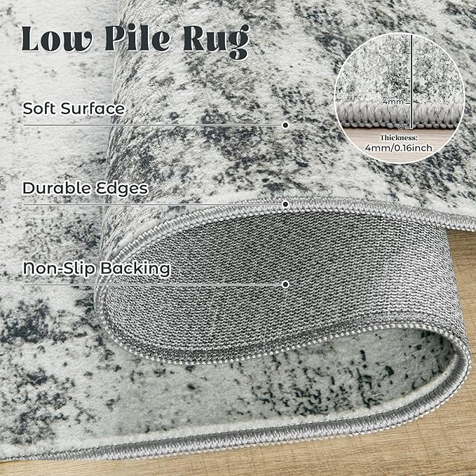 XLUEZ 9x12 Area Rug for Living Room, Washable Modern Abstract Large Area Rug Neutral Soft Non Slip Kids Rug Stain Resistant Indoor Carpet for Bedroom Dining Room Playroom Office(Grey, 9'x12')