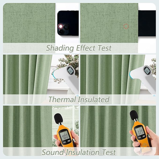 Guken Blackout Curtains 80 Inch Length 2 Panels Set for Living Room Bedroom Back Tab Thermal Insulated 100% Black Out Linen Drapes Room Darkening Window Curtains 80 Inches Long,Light Sage