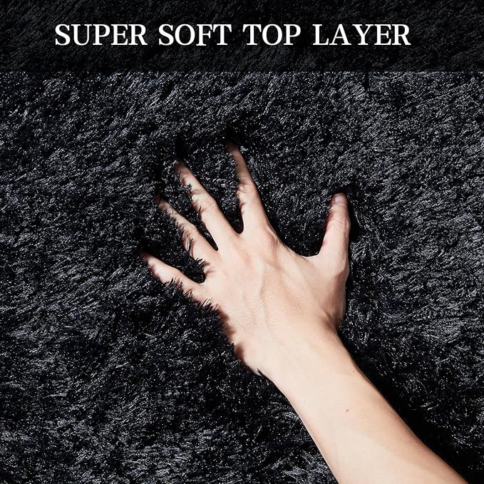 Luxury 6x9 Modern Indoor Home Living Room Area Rugs, Large Fluffy Shag Fuzzy Plush Soft Bedroom Area Rugs, Carpet for Kids Boys Girls Dorm Nursery Home Decor Aesthetic, Non-Skid, Black