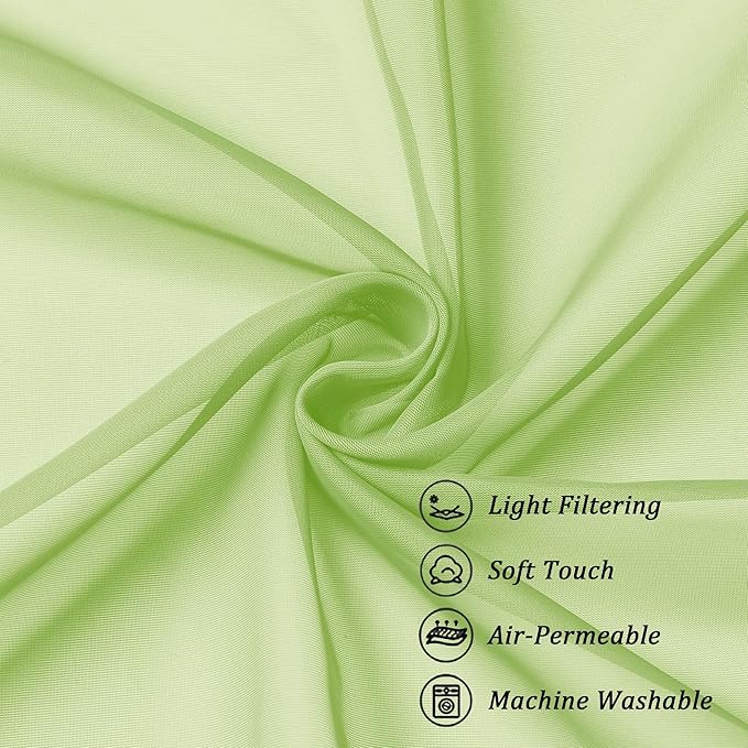 Chyhomenyc Extra Long Sheer Curtains 120 Inches Long 2 Panels Set, Light Filtering Voile Curtain Drapes for Floor to Ceiling Window Patio Sliding Door, 10FT, Lime