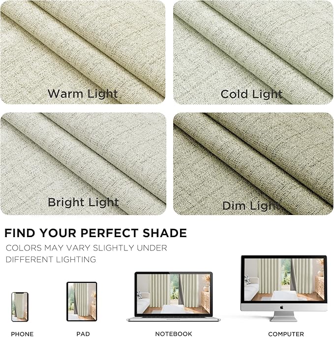 Joydeco Linen Blackout Curtains for Bedroom - 100% Light Blocking 1 Panels, Light Beige Drapes 100" W x 84" L, Thermal Insulated Room Darkening Curtains for Living Room, Rod Pocket & Back Tabs