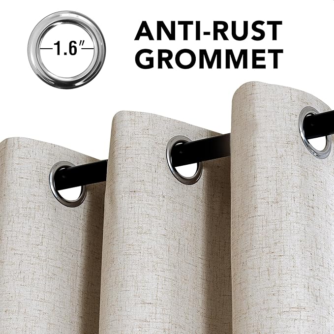H.VERSAILTEX Linen Curtains 100% Blackout Curtains for Bedroom 102 inch Long Full Light Blocking Nature Linen Blended Window Curtains for Living Room Nickel Grommet (2 Panels, Heathered Linen)