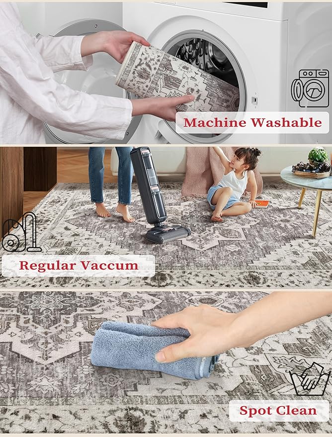 SERISSA Boho Washable Runner Rug, 2x5 Rug Non-Slip Vintage Earth Tone Hallway Kitchen Runner Rug Ultra Soft Print Distressed Floor Carpet for Bedroom Bathroom Laundry Room