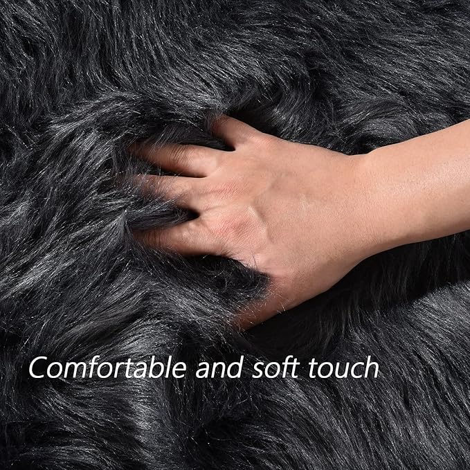 Latepis Dark Grey Faux Sheepskin Fur 2x8 Runner Rug for Hallway Non-Slip Furry Rug for Living Room Carpet for Home Decor Rectangle