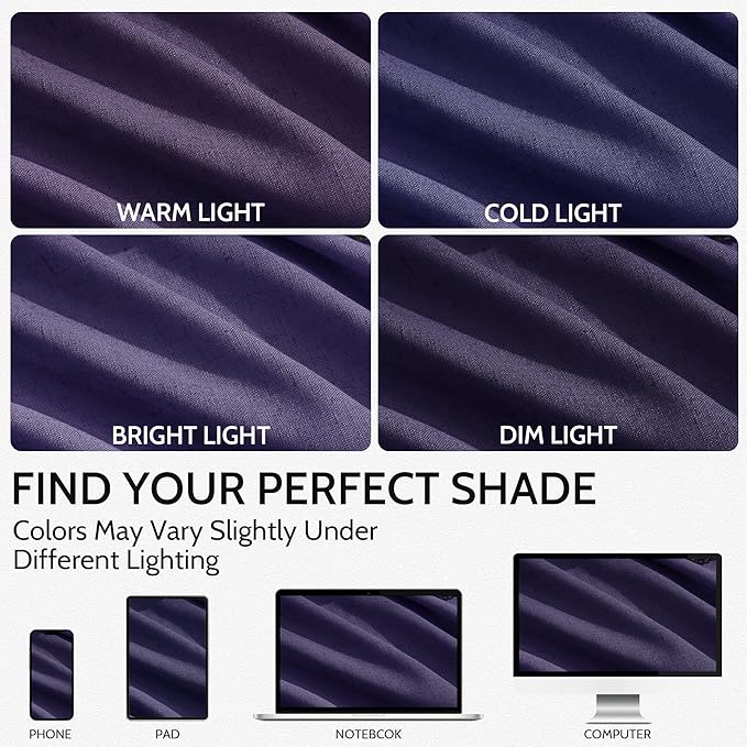 Nanspring Purple Linen Blend Light Filtering Back Tab Curtains 108 Inches Long, Semi Sheer Privacy Drapes for Living Room & Bedroom, 52x108 inch, 2 Panels