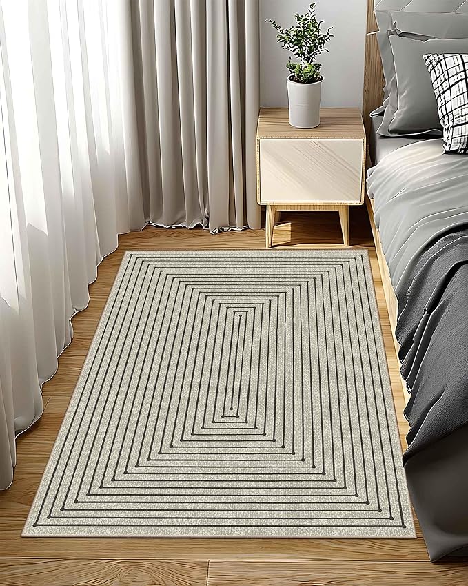 Latte&Fog 3x5 Entryway Rug Indoor, Beige Modern Abstract Washable Area Rug, Boho Non Slip Low Pile Throw Carpet for Indoor Bedroom Bedside, Kitchen, Entry and Living Room - Beige