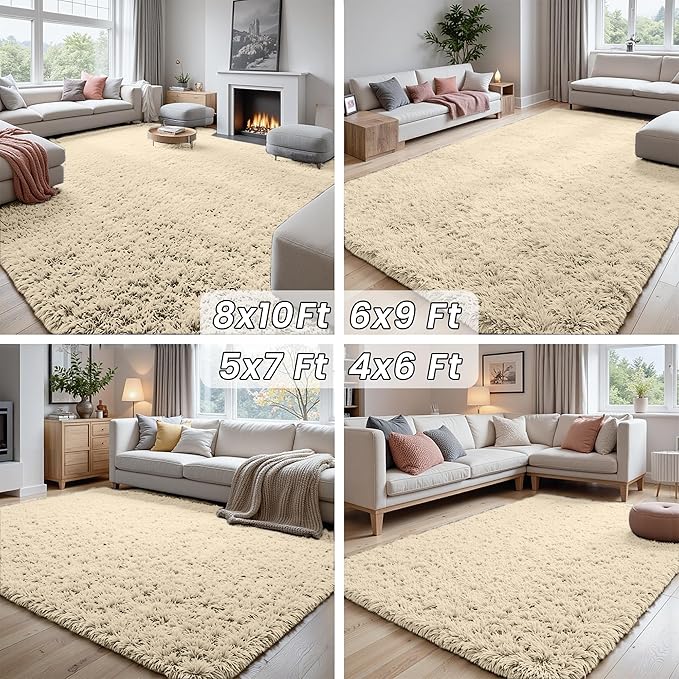 4x6 Area Rugs for Living Room Rug: Soft Fluffy Shag Beige Rugs for Bedroom, Non-Slip Large Fuzzy Plush Rug Indoor Floor Carpet for Nursery Kids Boys Girls Room, Dorms, Playroom, Modern Home Decor