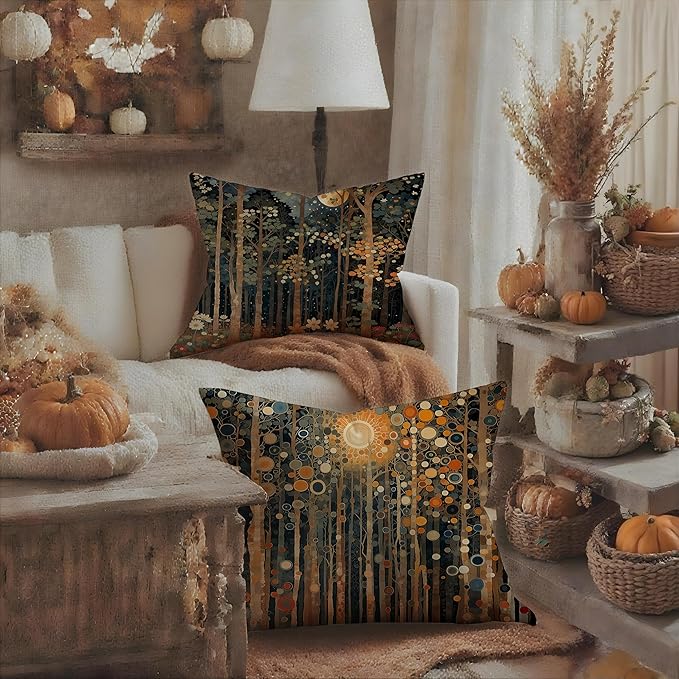 Rustic William Morris Inspired Autumn Forest Decor Throw Pillow Covers 18x18 Set of 2,Vintage Botanical Nature Decorative Throw Pillow Covers for Home Bedroom Living Room,Fall Home Room Decor