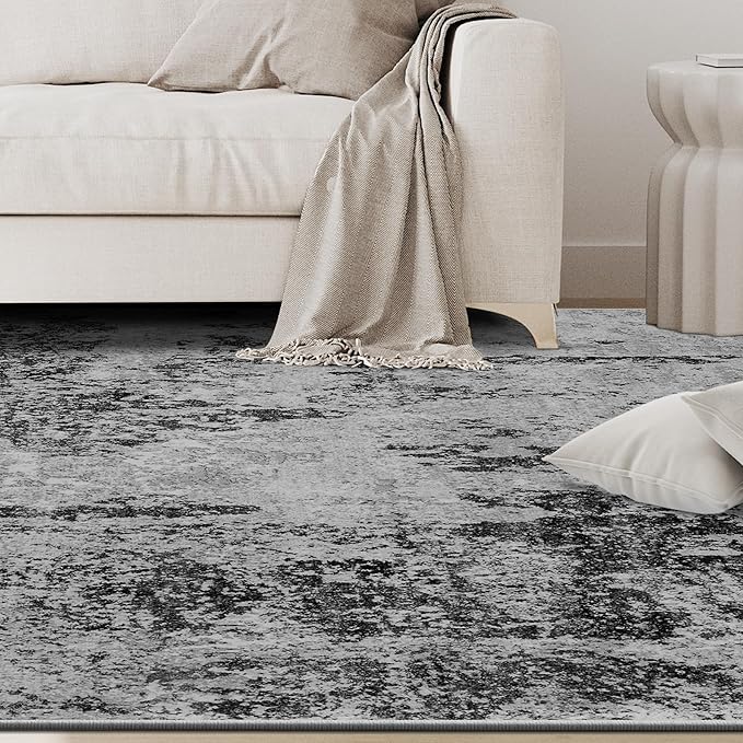 5x8 Area Rugs for Living Room Rug Washable: Abstract Rug for Dining Room Bedroom Carpet Non Slip 5 by 8 Indoor Modern Nursery Home Office Black Grey Gold