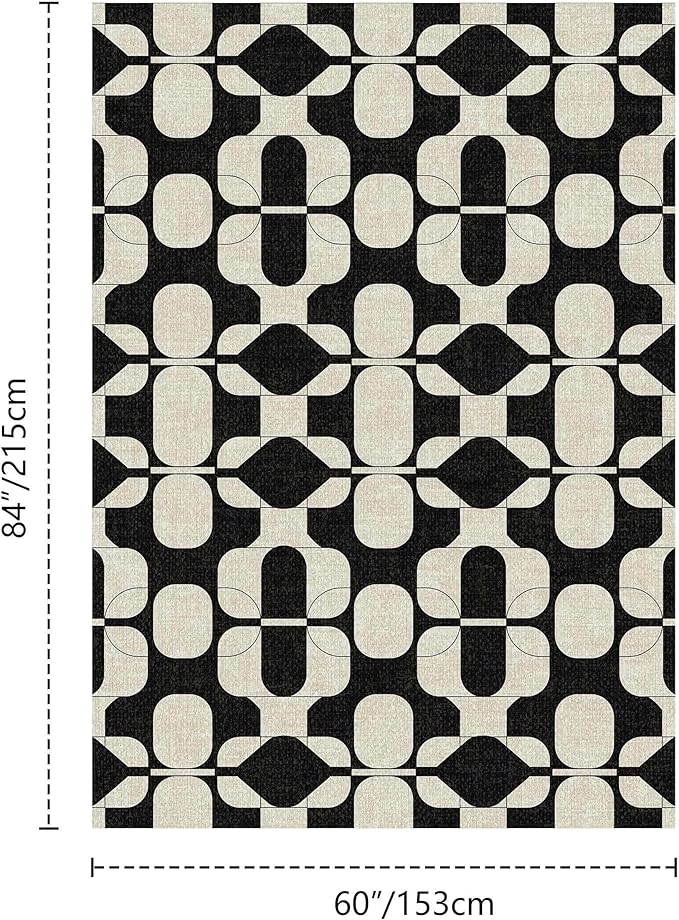 Latte&Fog 5x7 Area Rugs for Living Room Bedroom, Black Vintage Washable Rug, Boho Non Slip Low Pile Carpet for Dining Room, Dorm, Classroom, College Dorm, Farmhouse and Home Office - Black Beige