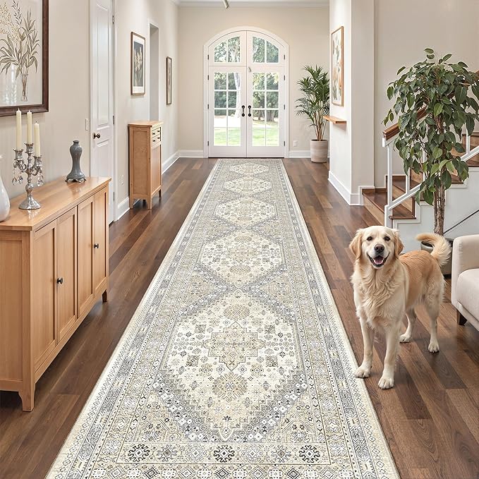 zesthome Washable Runner Rug 2.5x16 - Stain Resistant Entryway Rug,Ultra-Thin Kitchen Rugs, Anti Slip Backing Runner Rugs for Entrance Laundry Room Indoor Hallway (Beige,2.5'x16')
