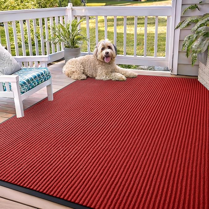 OLANLY Front Door Mat Indoor Outdoor Entrance, Waterproof Heavy Duty Doormat, Fade Resistant, Low Profile, Easy Clean Patio Porch Welcome Floor Mats for Entry, 71x47, Red