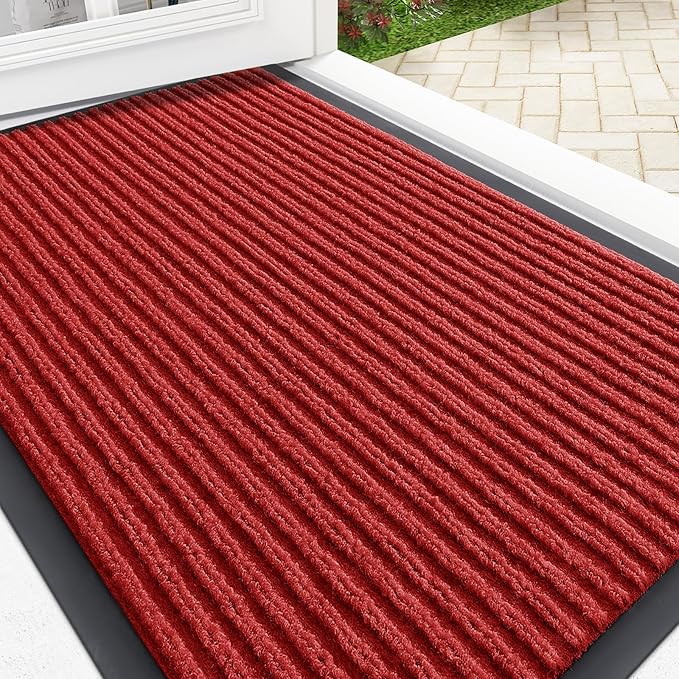 OLANLY Front Door Mat Indoor Outdoor Entrance, Waterproof Heavy Duty Doormat, Fade Resistant, Low Profile, Easy Clean Patio Porch Welcome Floor Mats for Entry, 33x21, Red
