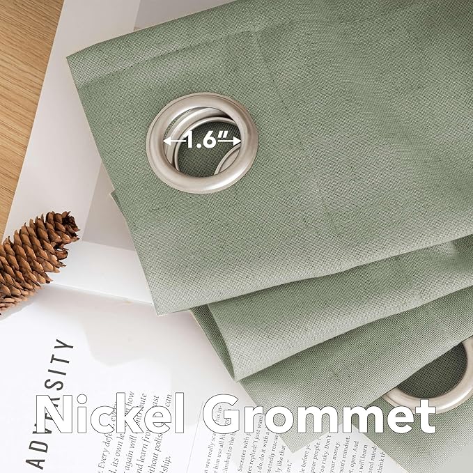 H.VERSAILTEX Living Room Linen Curtains - Semi Sheer, Nickel Grommet, Energy Saving Light Filtering Panels for Bedroom, Sea Grass, 2 Panels, 52 x 72 Inch