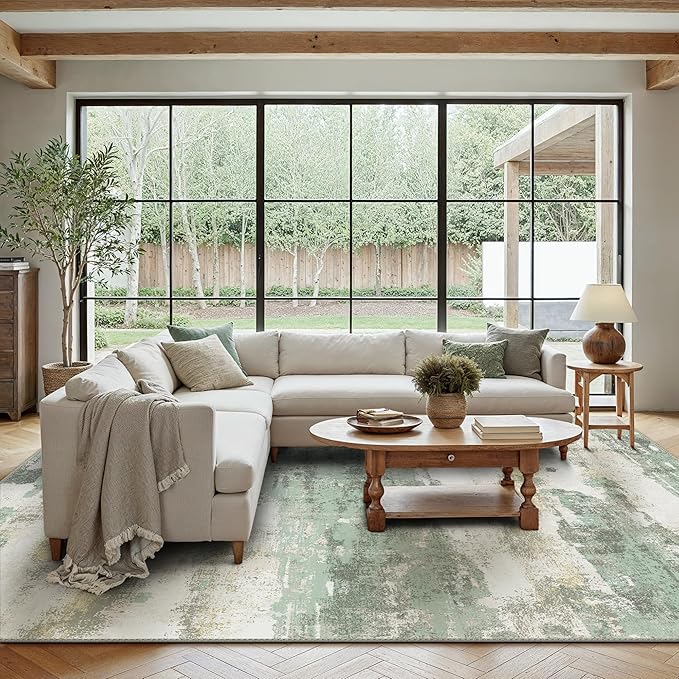 BEIMO Area Rugs 7'6"x9'6" for Living Room Bedroom, Modern Abstract Machine Washable Large Light Green Rug Soft Rug, Low Pile Floor Carpet with Non Slip Backing for Dining Room
