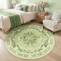 RELEANY Area Rugs 5ft Washable Non-Slip, Floral Vintage Distress Print Pattern Medallion Carpet for Living Room Bedroom Dining Room, Sage Green Yellow