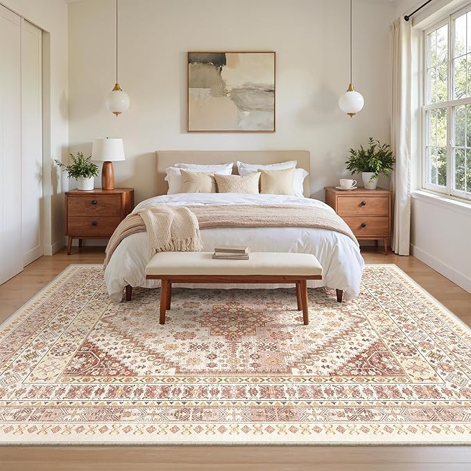 zesthome 6x9 Area Rug, Super Soft Washable Rugs for Living Room, Non-Slip Stain Resistant Vintage Rugs, Ultra-Thin Large Area Rugs
