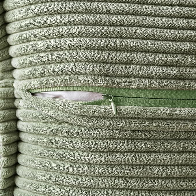 MIULEE Decorative Lumbar Throw Pillow Covers for Couch Bed Livingroom 12x20 Inch Set of 2 Light Olive Green Boho Accent Throw Pllows Broadside Striped Patchwork Soft Corduroy Summer Pillowcases
