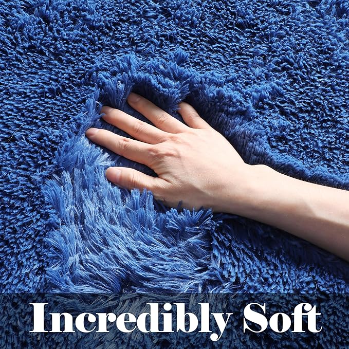 ONASAR Navy Blue 6x9 Area Rugs for Living Room Bedroom, Large Fluffy Bedside Throw Rug, Soft Plush Shaggy Fuzzy Floor Carpet for Nursery Kids Girls Boys Teen Dorm Home Office Decor Aesthetic