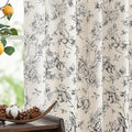 jinchan Linen Floral Curtains for Living Room 63 Inch Length Black Printed Flower Light Filtering French Country Curtain Farmhouse Cottage Core Toile Curtains Back Tab Window Drapes Set 2 Panels