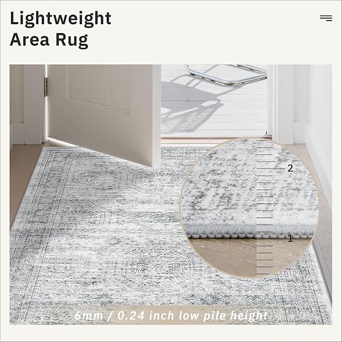 Runner Rug 2x12 Washable Non-Slip Hallway Runner Rugs for Kitchen Bathroom Laundry Room Grey Vintage Floor Carpet Runners for Hallways Entryway