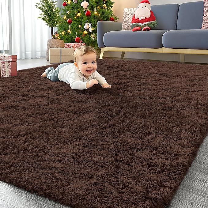 OLANLY 6x7 Area Rugs for Living Room Bedroom, Machine Washable Soft Fluffy Shaggy Bedside Rug, Indoor Floor Carpet for Kids Girls and Boys, Dorms, Nursery Rooms, Home Decor Aesthetic, Coffee