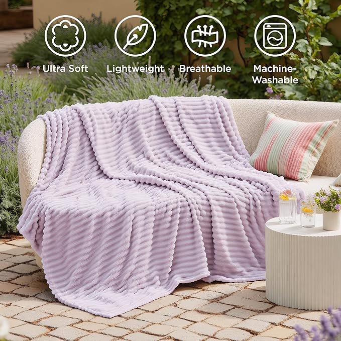 Bedsure GentleSoft Lavender Fog Fleece Blanket for Couch - Cozy Soft Blankets for Women, Cute Small Throws for Girls, 50x60 Inches
