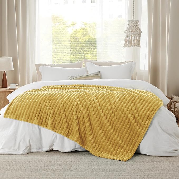 Bedsure GentleSoft Yellow Fleece Blanket for Couch - Cozy Soft Blankets for Women, Cute Small Throws for Girls, 60x80 Inches