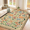 GarveeHome Washable Rug 4x6 Area Rugs for Living Room, Floral Rug for Bedroom, Soft Boho Non Slip Throw Rugs with Rubber Back, Low Pile Stain Resistant Vintage Floral Carpet for Dining Room, Beige