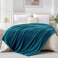 EXQ Home Fleece Blanket Queen Size for Couch or Bed - 3D Imitation Turtle Shell Jacquard Decorative Blankets - Cozy Soft Lightweight Fuzzy Flannel Blanket Suitable for All Seasons(90"×90",Teal)