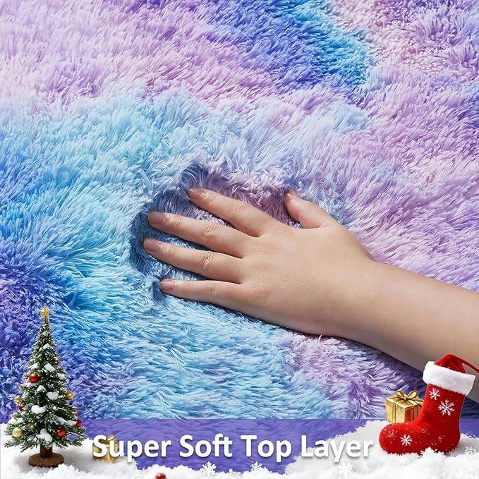 Ophanie Rainbow Purple Rug for Bedroom Girls, Unicorn Colorful Mermaid Fluffy Soft Cute Fuzzy Area Rugs, Shag Plush Shaggy 4x6 Furry Carpet for Kids Baby Teen Dorm Nursery Home Decor Aesthetic